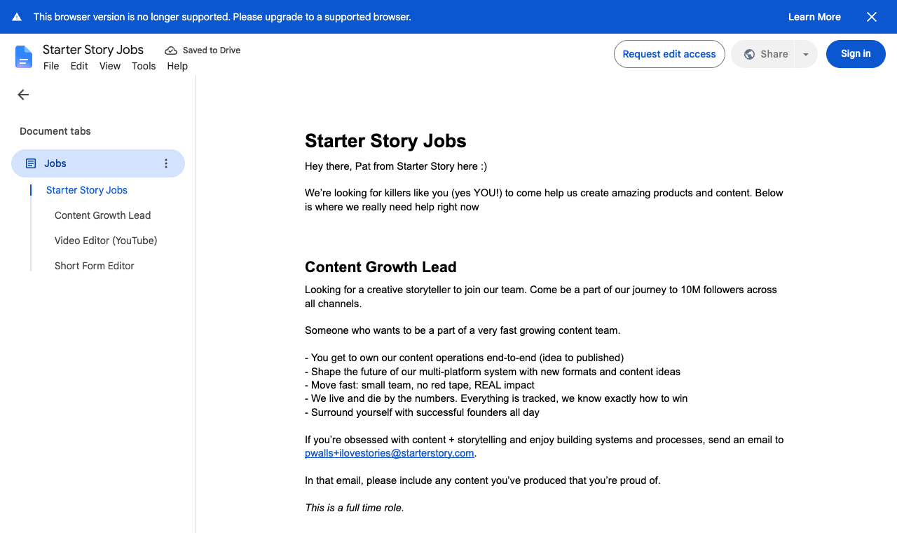 Starter Story Job Board